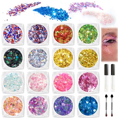 16 Colors Chunky Holographic Body Glitter with Glue - SIUSIO