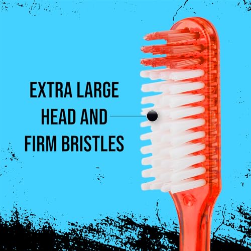 Lingito Extra Firm Manual Toothbrush Set for Smokers - Large Head, Hard Bristles, 6 Pack