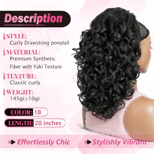18 Inch Yaki Curly Drawstring Ponytail for Black Women - Natural Volume