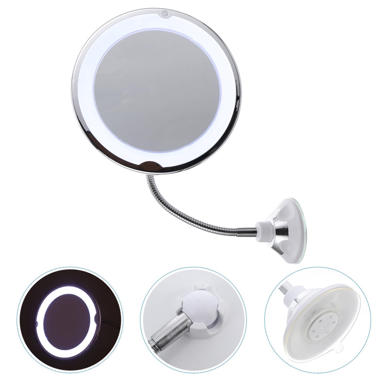 DIYEAH Rotating 10x Magnifying Vanity Mirror with LED Light and Suction Cup, 360-degree Adjustable Makeup Mirror for Bathroom and Travel