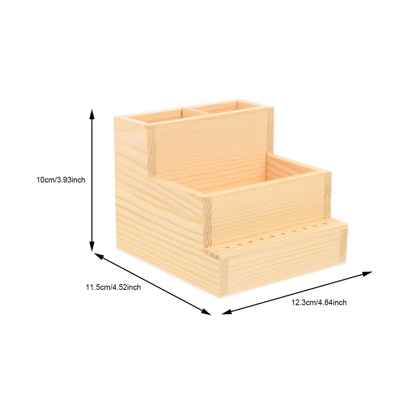 Beavorty Nail Tool Organizer Wooden Desktop Storage Box 4.84X4.52X3.93In Manicure Drill Bit Holder and Makeup Brush Container for Office and Home