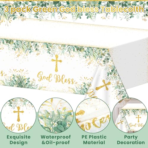 God Bless Baptism Tablecloths - 3 Pack Disposable 54x108 Inches