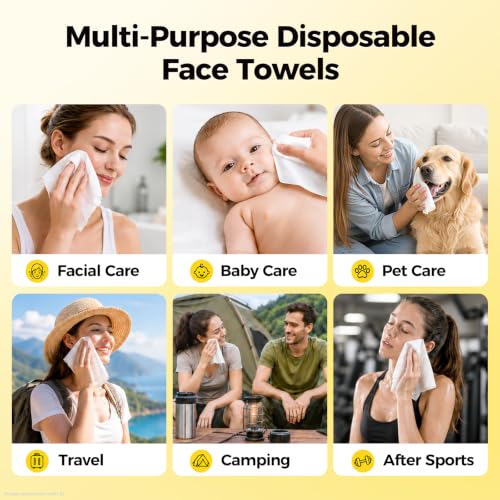 FLOW SMILE Disposable Face Towels 50 Pack - Extra Thick, Soft, Gentle for Sensitive Skin