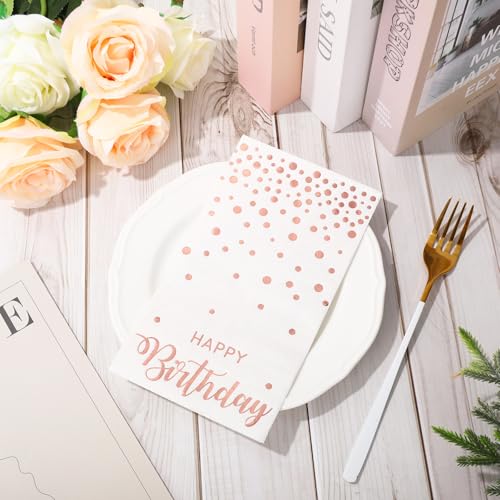 50 Pcs Rose Gold Foil Birthday Guest Napkins - Disposable Party Supplies