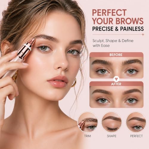 2-in-1 Facial Hair Remover for Women Rechargeable Eyebrow & Nose Trimmer | Portable facial shaver for eyebrows, nose, lip and chin with USB rechargeable convenience for easy touch-ups.
