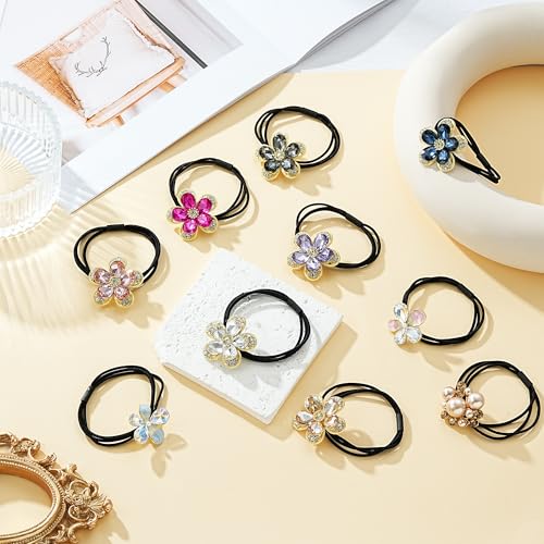 CWJCYTNSN 10 Pcs Flower Hair Cuff Ponytail Holders Black Elastic Hair Ties Kit