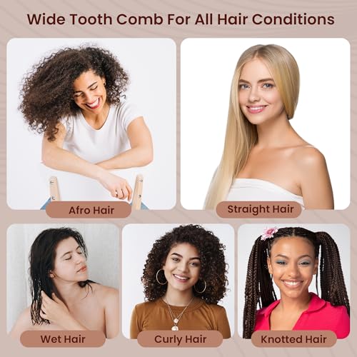 Peachwood Detangling Comb for Curly Hair and Scalp Massage - Anti-Static Wide Tooth Hair Comb