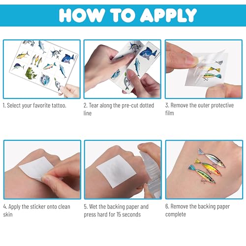 Fishing Temporary Tattoos Set for Kids - 60 PCS Birthday Party Favors