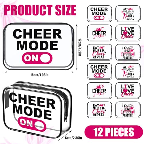 Cheerleading Theme Makeup Bags - 12 Pcs Clear PVC Zipper Pouch