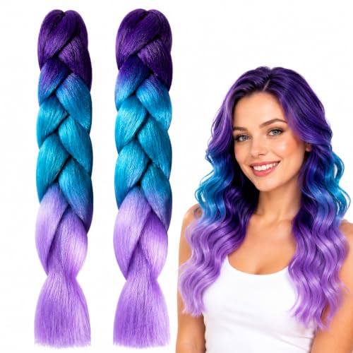 MAQIHAN 24-Inch Jumbo Braiding Hair - Purple Blue Ombre Extensions