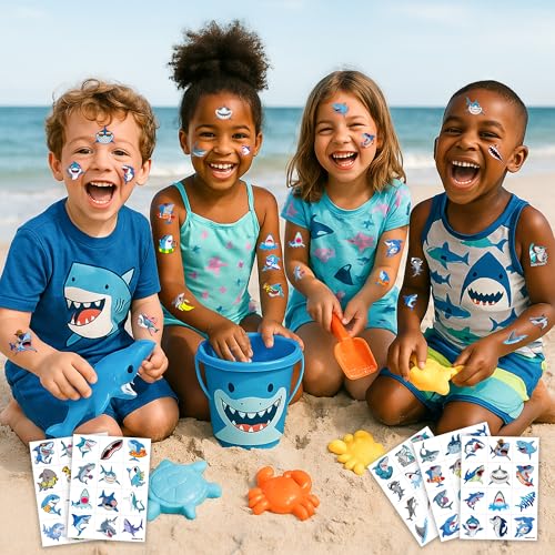 60 Shark Temporary Tattoos for Kids - Ocean Theme Fun