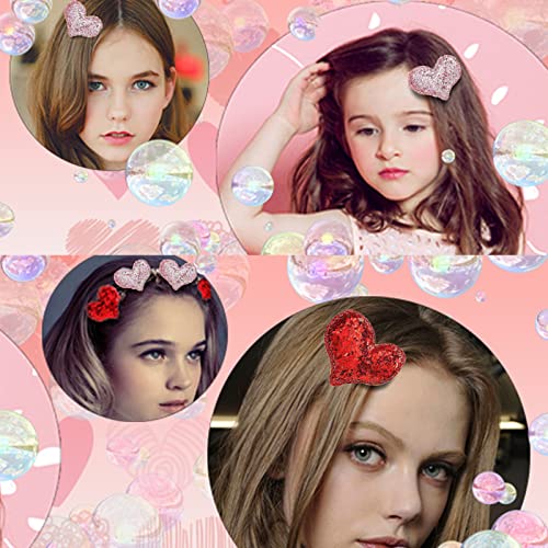 9-Pack Glitter Heart Hair Clips for Girls – Sequin Barrettes in 3 Colors