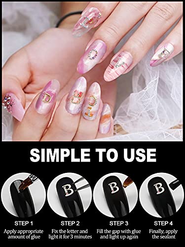104Pcs Rhinestone Letter Nail Charms - Gold & Silver Alphabet Stud Set