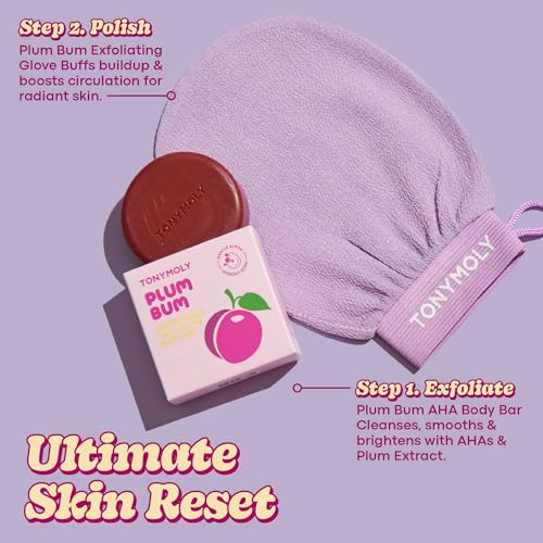 TONYMOLY Plum Bum Exfoliating Gloves - Korean Deep Scrub Towel 2pk