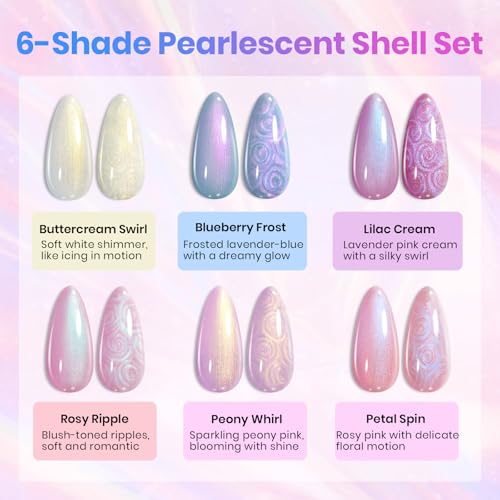 Beetles Pearly Swirl Gel Polish Set - 6 Piece Shell Texture Nail Art Kit