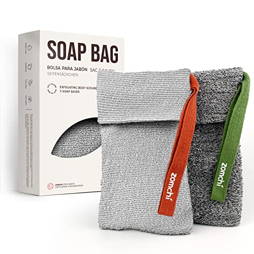 ZOMCHI Exfoliating Soap Bag Set - 2 Pack with Dual Textures