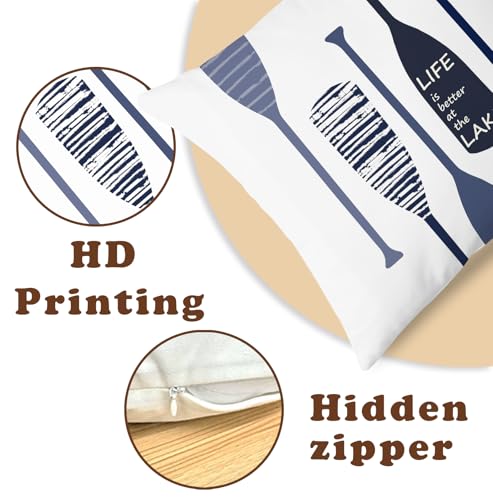 Navy Blue Lake House Decor Pillow Covers 18x18 - Double-Sided