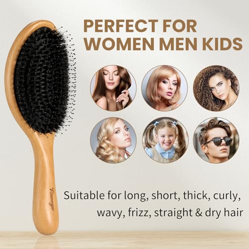 RAVEGO Boar Bristle Hair Brush - Curved Nylon Detangling Brush for All Hair