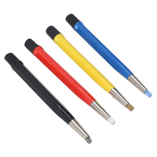 TAURISH Fiberglass Scratch Brush Pen 4-Pieces Scratch Brush with Steel, Brass, Nylon, Fiberglass Tips for Jewelry Cleaning, Circuit Board Maintenance, Auto Rust Removal and Watch Polishing