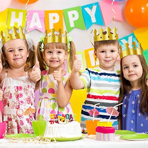 Aniann Gold Paper Crowns - Adjustable for Kids & Adults - 28 Pack
