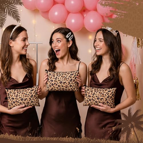 10 Pcs Leopard Makeup Bags - Canvas Cosmetic Pouches with Zipper