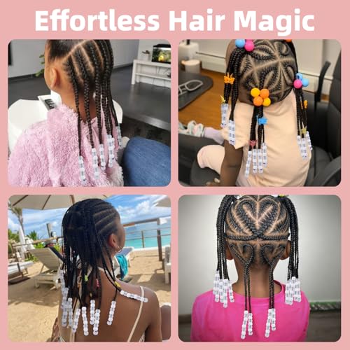 White Mix 160pcs Silicone Hair Beads Kit with Beader & Rubber Bands