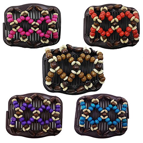 LOVEF 4 Pack Beads Hair Combs for Women & Girls Elastic Hair Clips Stylish Hair Accessory