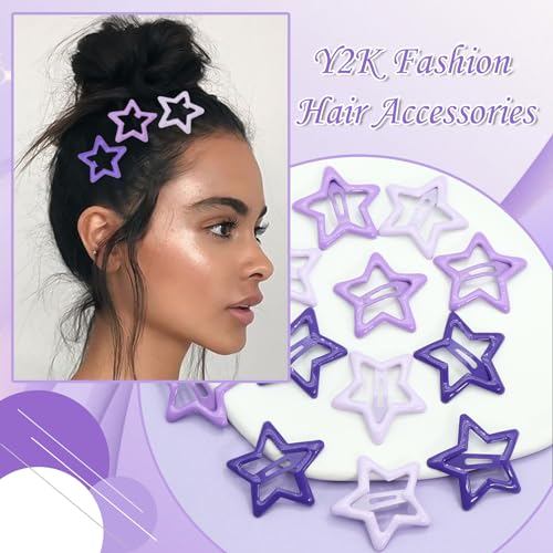 NAISKA Y2K Purple Star Hair Clips - 12 Non-Slip Snap Barrettes