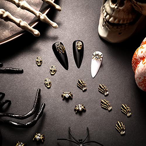 Maitys Antique Gold Spider Skull Nail Charms 60Pcs Halloween Rhinestones