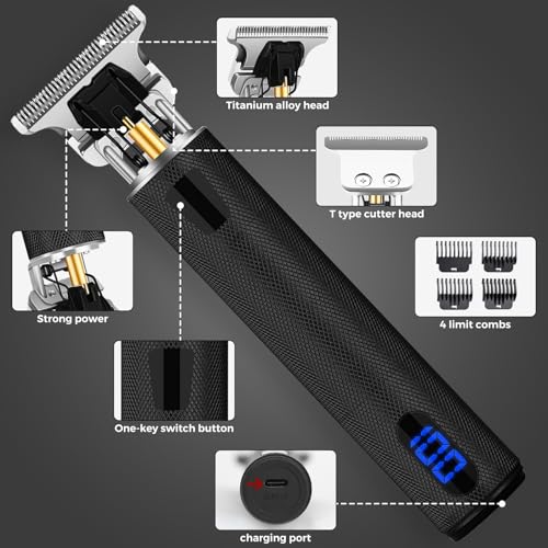 YOGINGO Black Cordless Rechargeable Hair Trimmer with LCD, Metal Body, Grooming Kit for Men