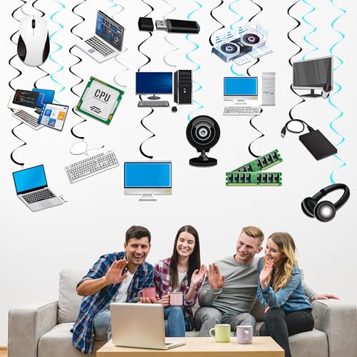 24 Computer-Themed Hanging Swirl Decorations for Parties