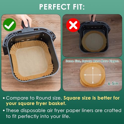 Vailnd 125Pcs Air Fryer Liners - 6.5 Inch Non-Stick Parchment Paper