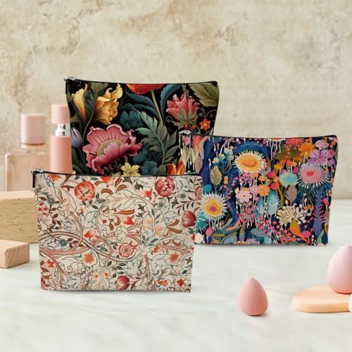 Chenyoumaoyi Watercolor Retro Flower Colorful Makeup Bag Set - Botanical Botanical Gift for Women Girls, Travel Toiletry Organizer