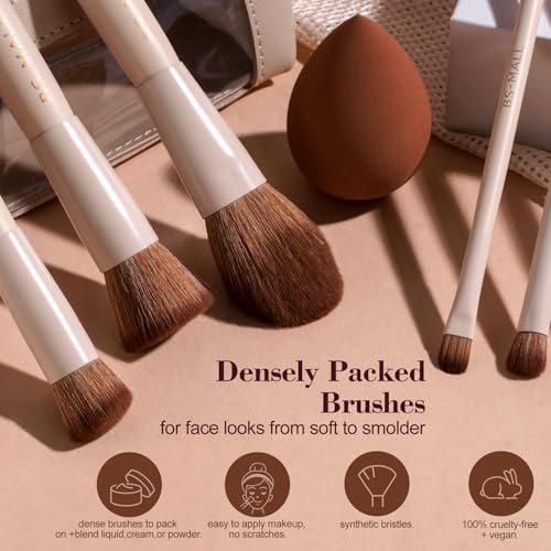 BS-MALL 14 Pcs Makeup Brushes Set with Travel Case - Beige