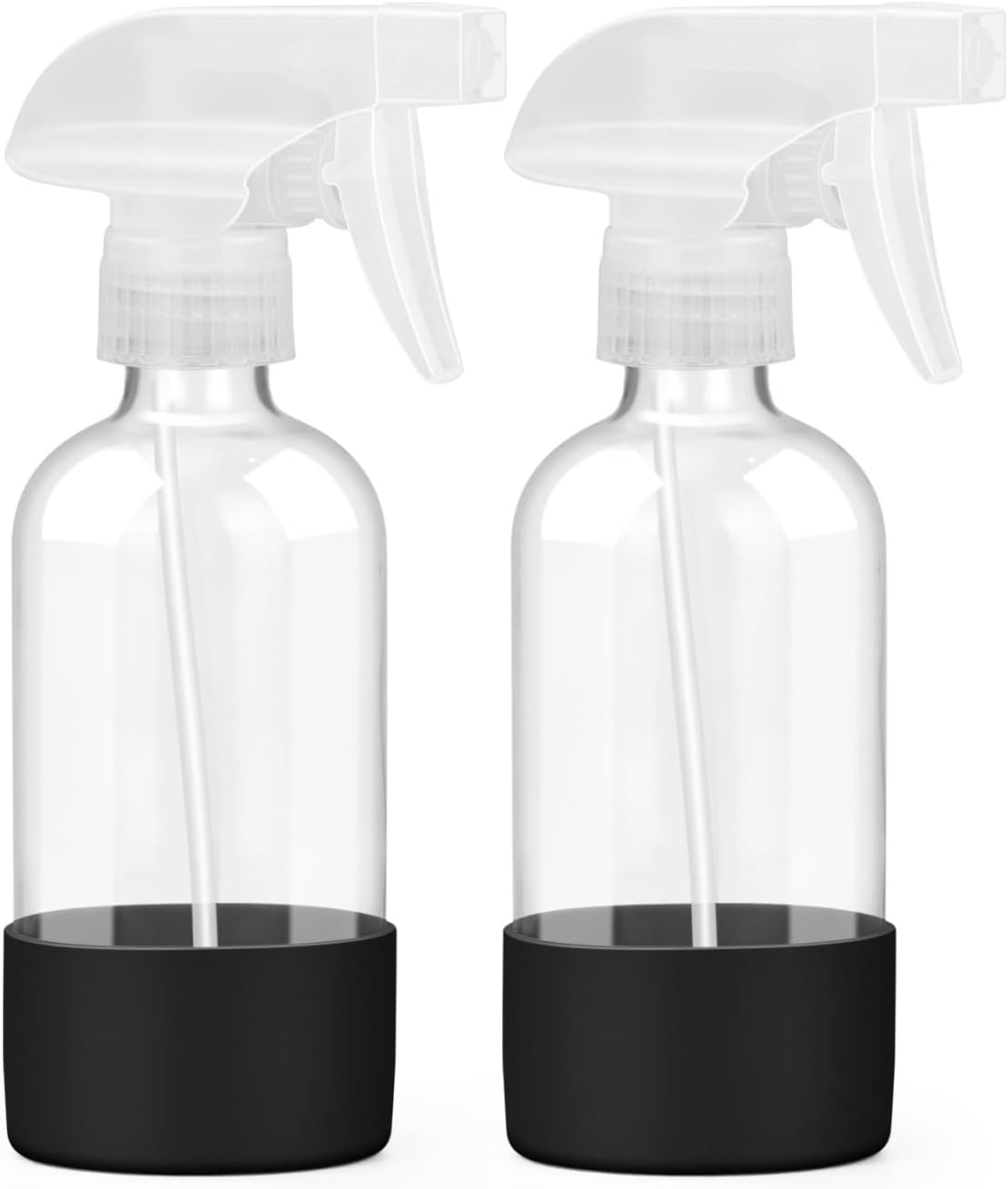 Glass Spray Bottles - 8 oz Refillable Containers with Silicone Sleeve Protection | Adjustable Nozzles in Blue & Grey