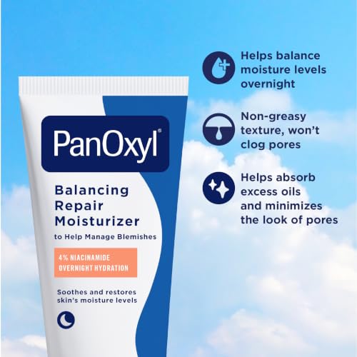 PanOxyl PM Balancing Repair Moisturizer with Niacinamide & Ceramides - 3 oz Night Face Hydrator for Acne & Dry Skin - Pack of 1