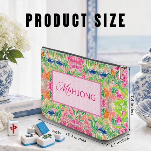 Blue Leaves Mahjong Tile Bag - Portable Canvas Carrying Case for Tiles