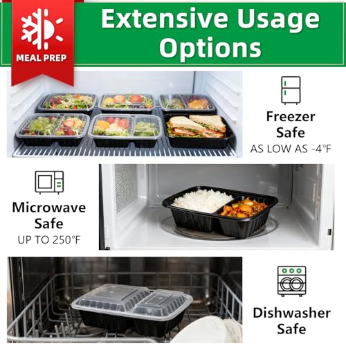 28 oz Meal Prep Containers - 15 Pack, 2 Compartment, BPA-Free