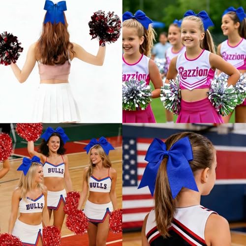Blue Cheer Bows for Cheerleaders 2-Pack Elastic Hair Bows for Girls