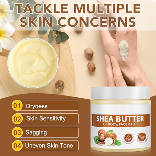 Raw Organic Unrefined Shea Butter - Deep Moisturizer for Skin and Hair, 7.8oz