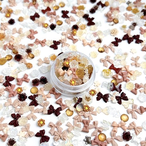 300Pcs Autumn Winter Bow Nail Charms - 3D Rhinestones & Gems