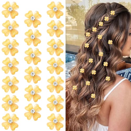 Wecoe Yellow Flower Hair Clips 20 Pcs Tiny Bling Four-Petal Hair Accessories for Women