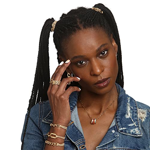 Gold Hair Tie Bracelets Set of 3 with Metal Accents - Maya J