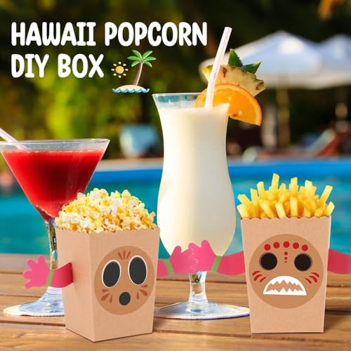 24 PCS Hawaiian Luau Popcorn Boxes - DIY Party Favor Treats