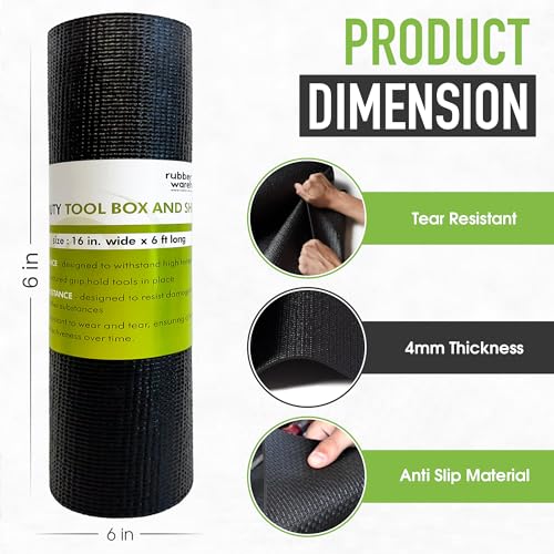 Rubber Tool Box Mat - Industrial Grade PVC, 16" x 6' Non-Slip