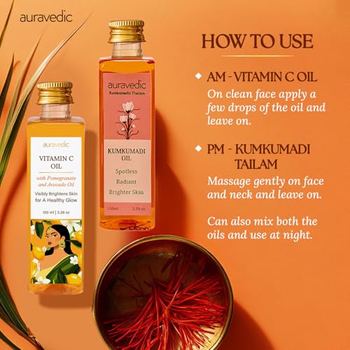 Auravedic Vitamin C & Kumkumadi Face Oil Combo - Radiant Skin Care Set
