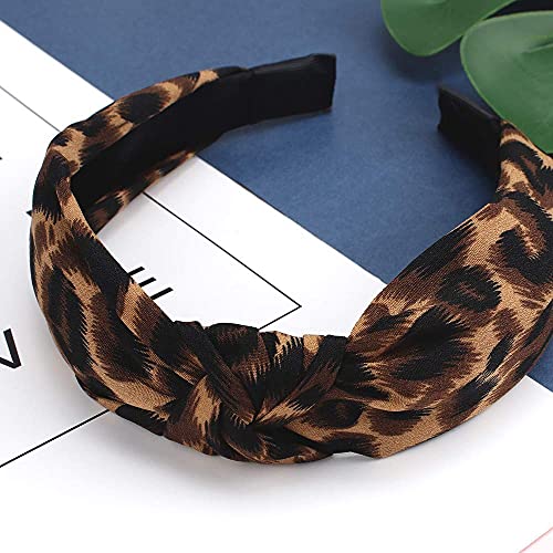 KICOSY 2PCS Wide Non-Slip Leopard & Black Knot Headbands for Women & Girls