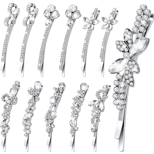 White Vintage Crystal Rhinestone Hair Pins 12 Pcs Bridal Hair Accessories for Wedding & Bride