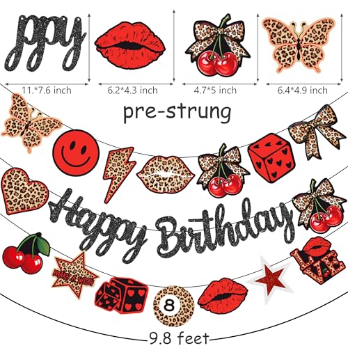 Y2K Red Cheetah Print Happy Birthday Banner - Pre-Strung Garland