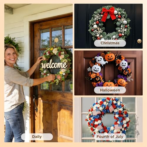 OUTXE Heavy Duty Wreath Hanger | 2-Pack Adhesive Hooks for All Seasons